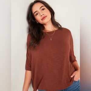 Old Navy Luxe Oversized Short-Sleeve Slub-Knit Tee Copper Moon Brown Size XXL